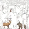 Fototapete Wald Tiere Bäume Cremeweiß Braun JS6001