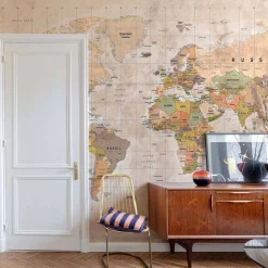 Fototapete Weltkarte Länder Beige Braun Grün ML3001