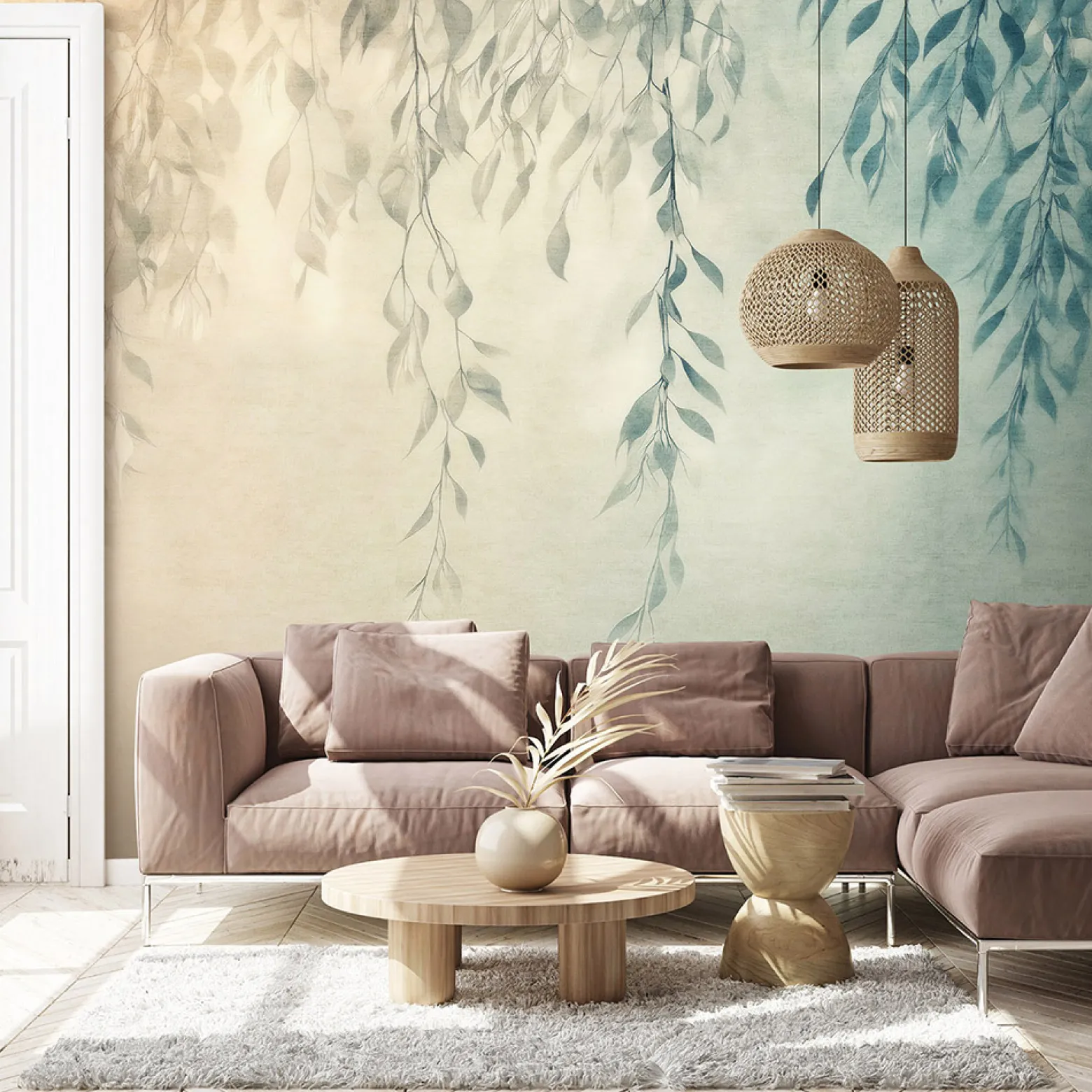 Guido Maria Kretschmer Fototapete Blätter Blau Beige