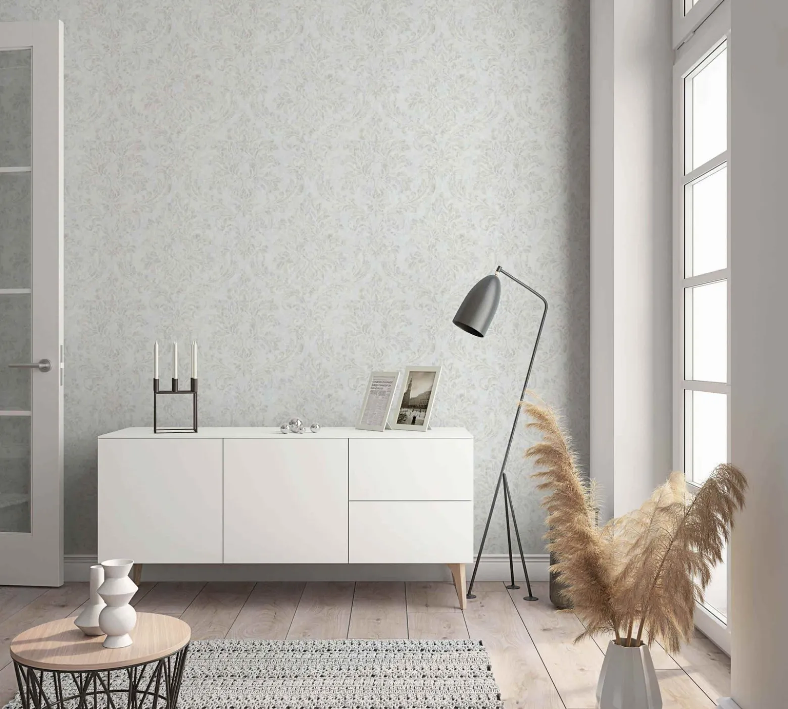GZSZ Vliestapete Barock Shabby Weiß Beige Metallic 34811