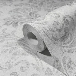 GZSZ Vliestapete Barock Shabby Hellgrau Metallic 34813