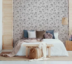 GZSZ Vliestapete Floral Blumen Grau Silber Metallic 34802