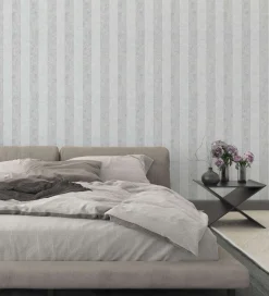 GZSZ Vliestapete Streifen Shabby Hellgrau Metallic 34819