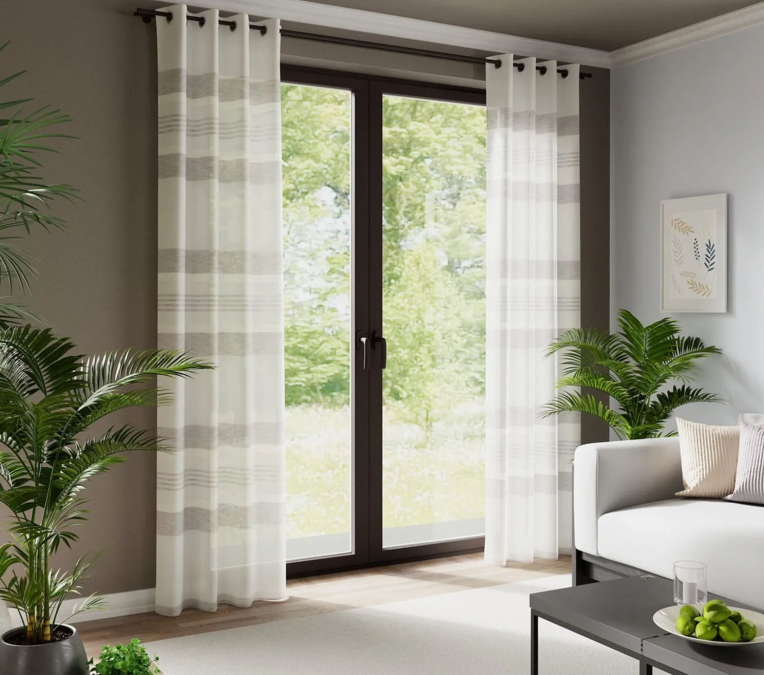 Homing Ösenschal Kaia creme-grau Streifen 8309-16