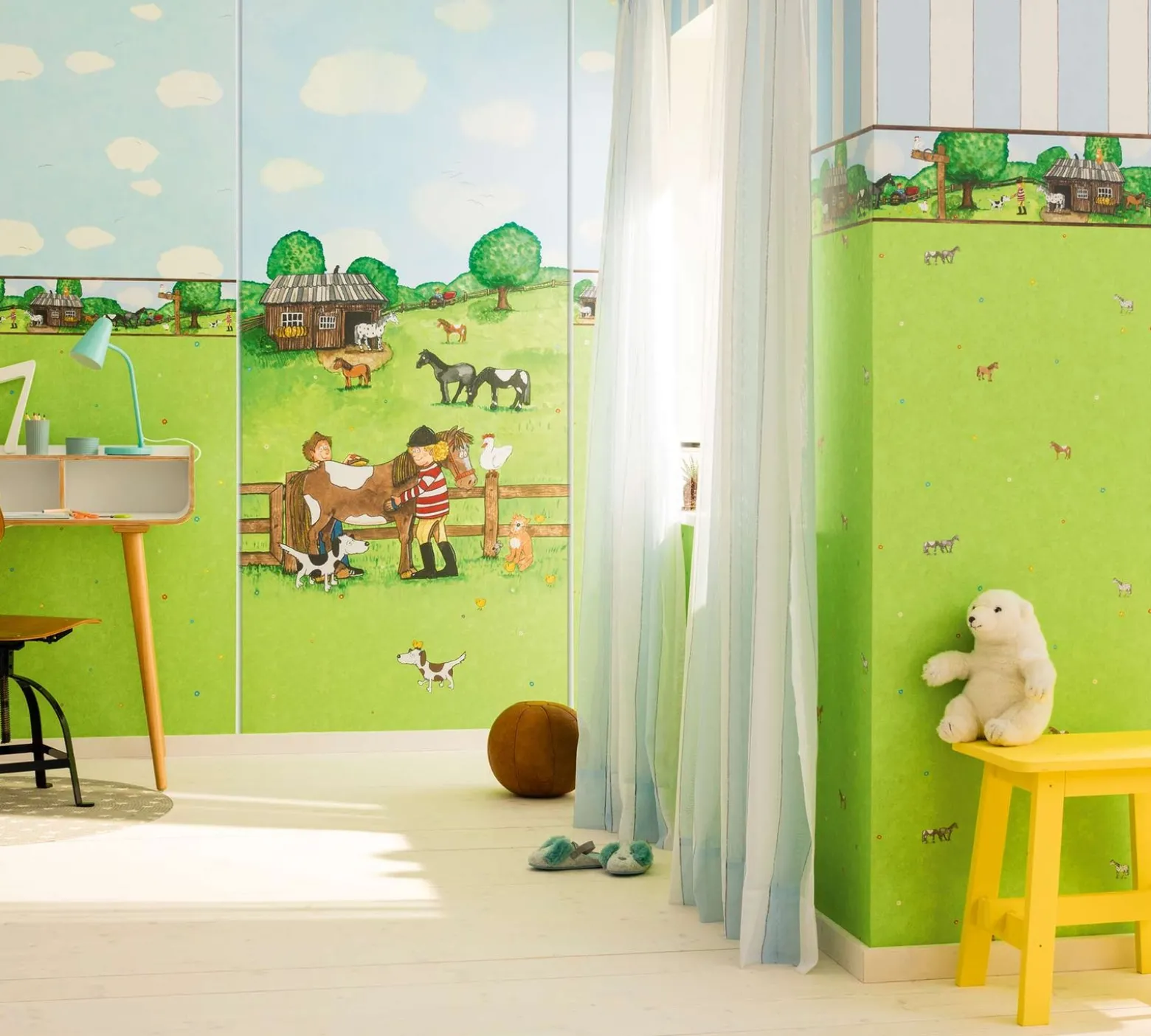 Kinderbordüre Ponyhof Blümchen grün Jonas Kötz 46509