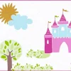 Kinder Bordüre Prinzessin Schloss weiß pink Glanz 35853-2