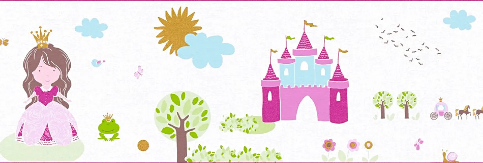 Kinder Bordüre Prinzessin Schloss weiß pink Glanz 35853-2