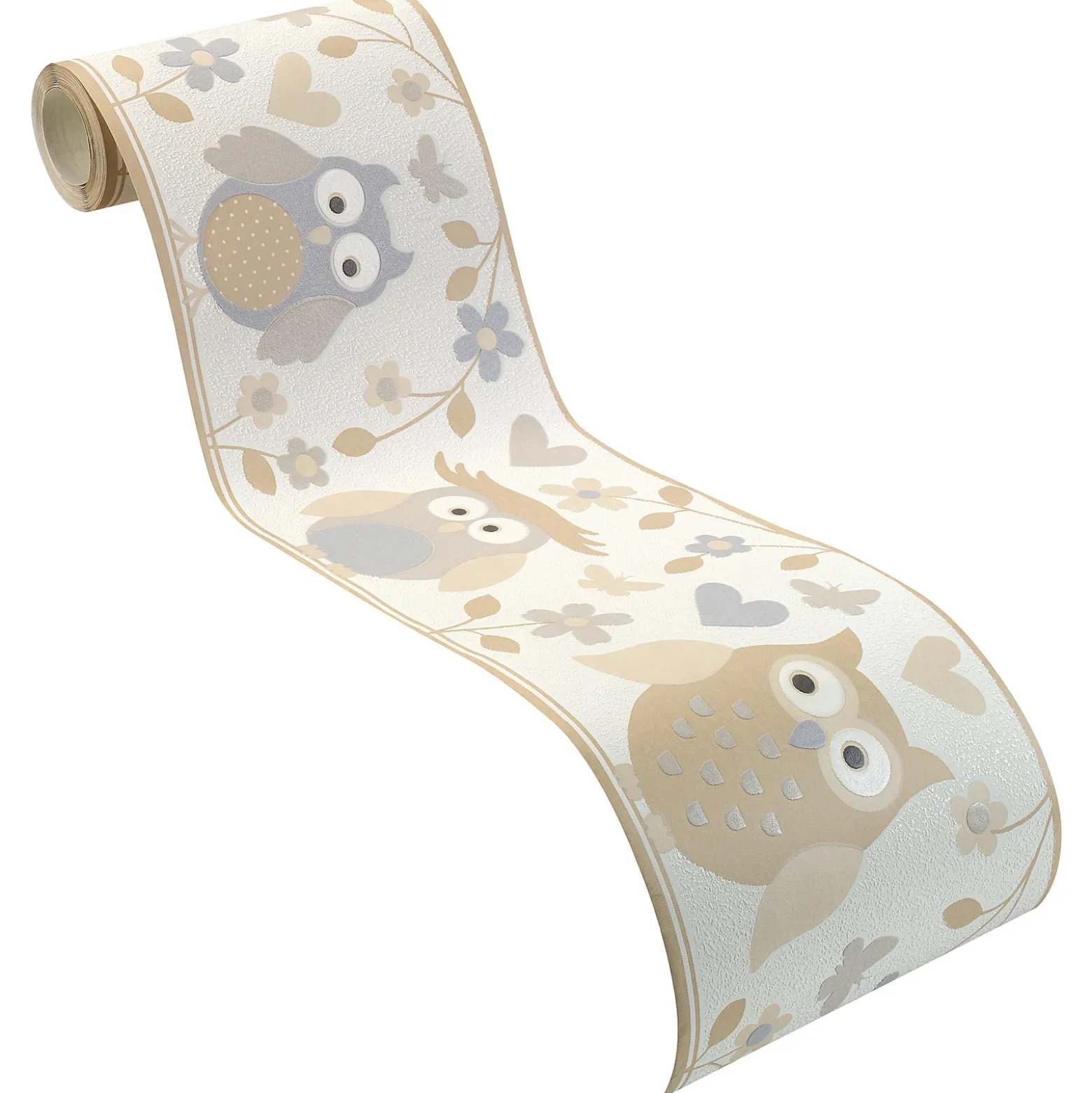 Kinderborte Eulen Blume weiß beige grau Rasch 459210