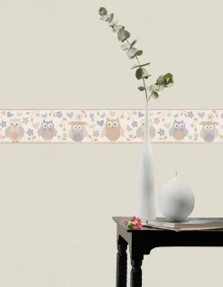 Kinderborte Eulen Blume weiß beige grau Rasch 459210