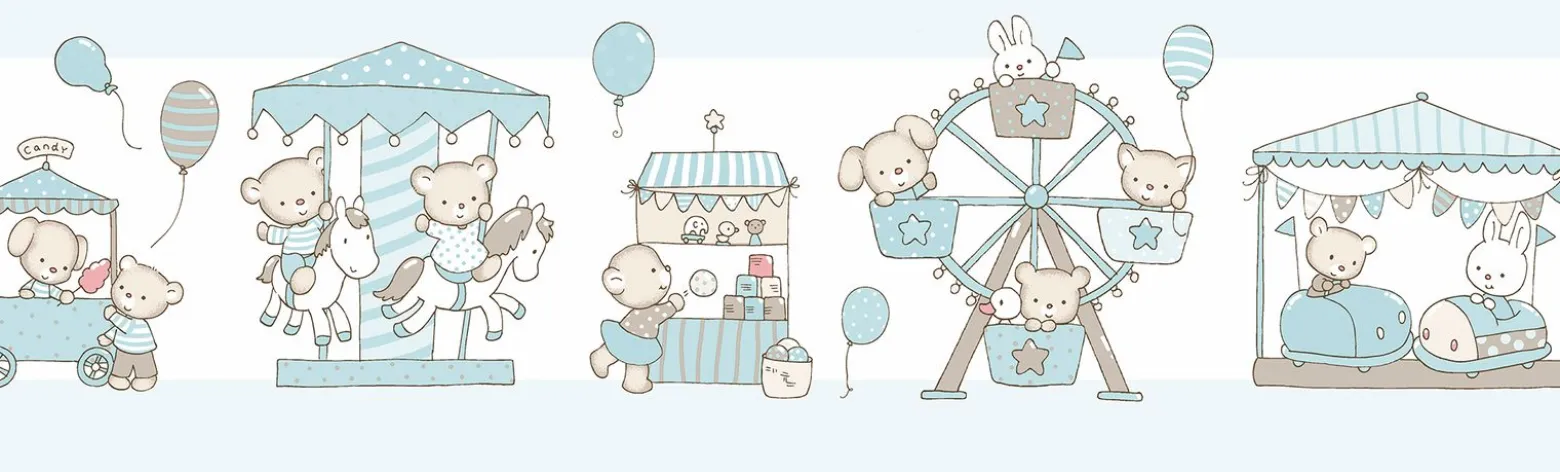 Kinder selbstklebende Borte Hase Bär weiß 102404