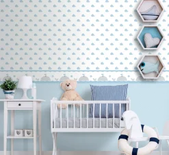 Kinder selbstklebende Borte Wale weiß blau grau 102431