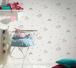 Kindertapete Einhörner Magic weiß rosa 36158-1