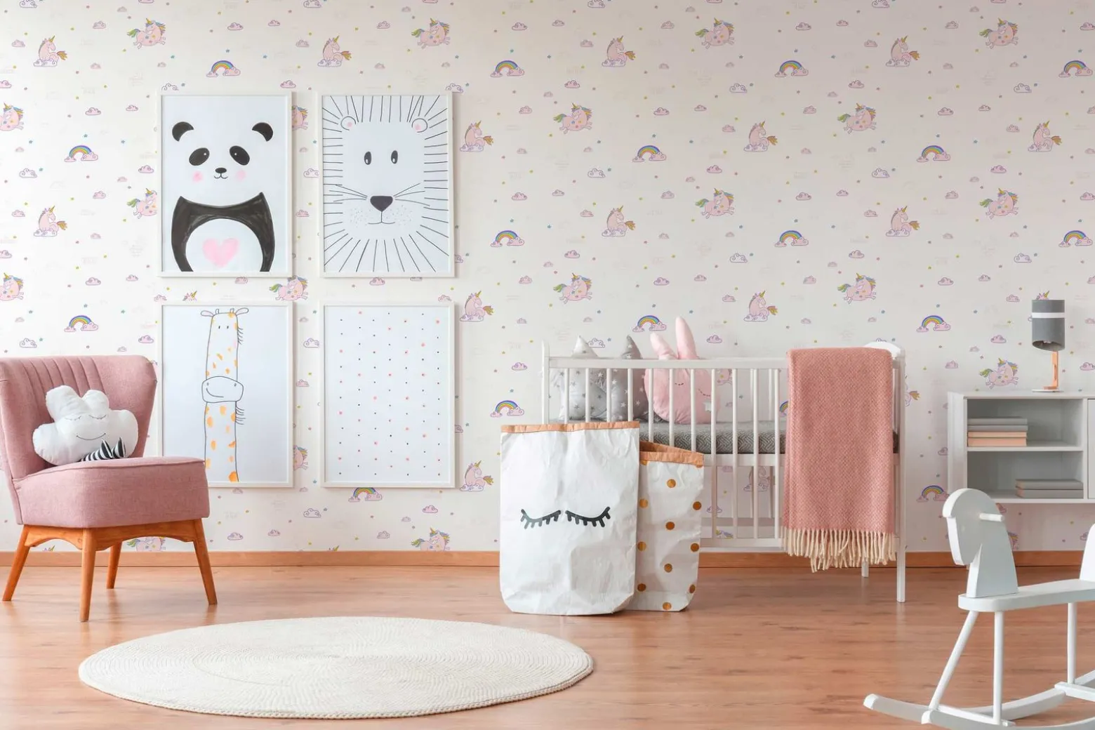 Kindertapete Einhörner Magic weiß rosa 36158-1