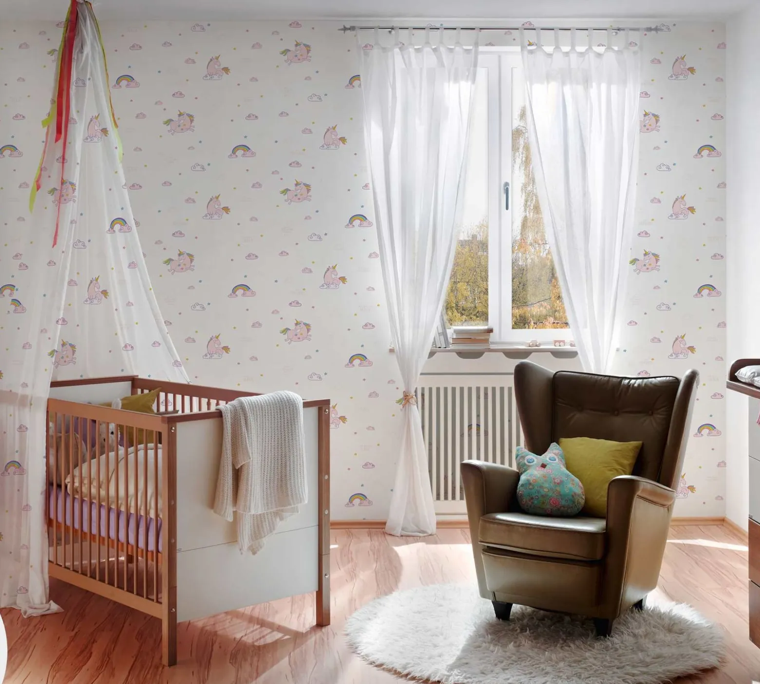Kindertapete Einhörner Magic weiß rosa 36158-1