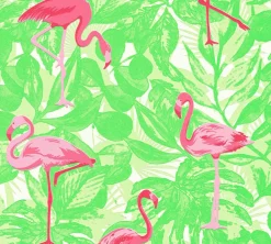 Kindertapete Flamingos Blätter grün pink Glanz 35980-2