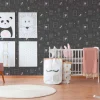 Kindertapete Katze Reh schwarz weiß Glitzer 36991-3