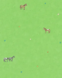 Kindertapete Ponyhof Blümchen grün braun Jonas Kötz