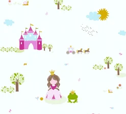 Kindertapete Prinzessin Schloss weiß pink Glanz 35852-2