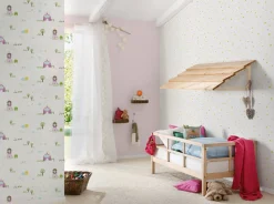 Kindertapete Prinzessin Schloss weiß pink Glanz 35852-2