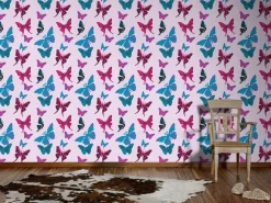 Kindertapete Schmetterlinge rosa blau 93634-2