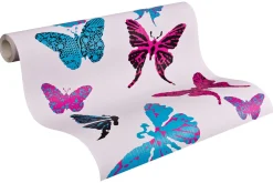 Kindertapete Schmetterlinge rosa blau 93634-2