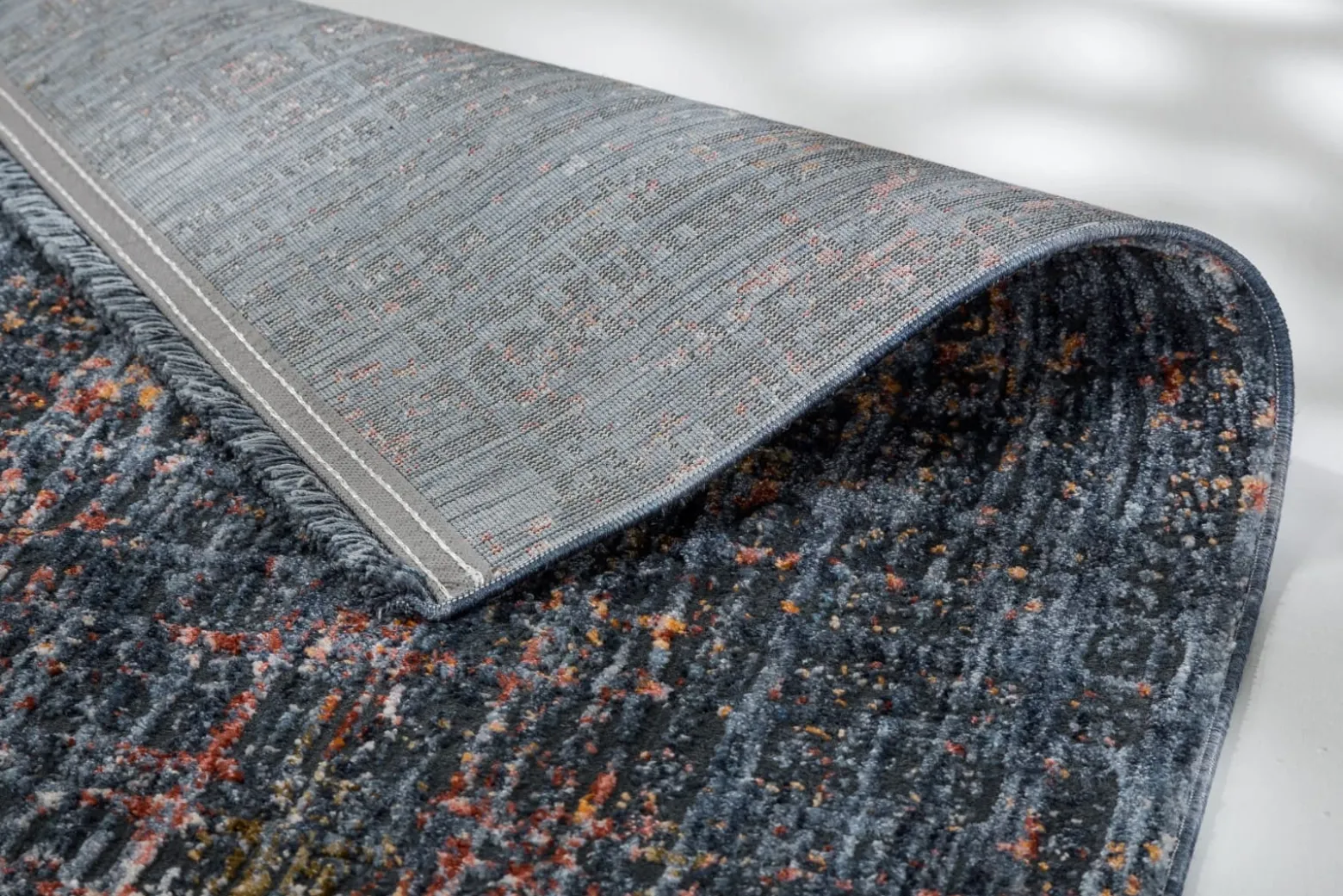 Kurzflor Teppich Gitter blau orange creme Astra Sarezzo
