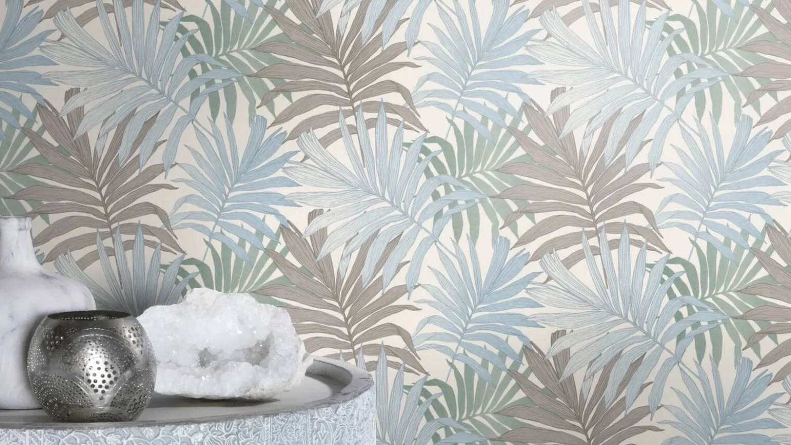 Landhaus Tapete Palmen Blau 252644 Rasch Vlies