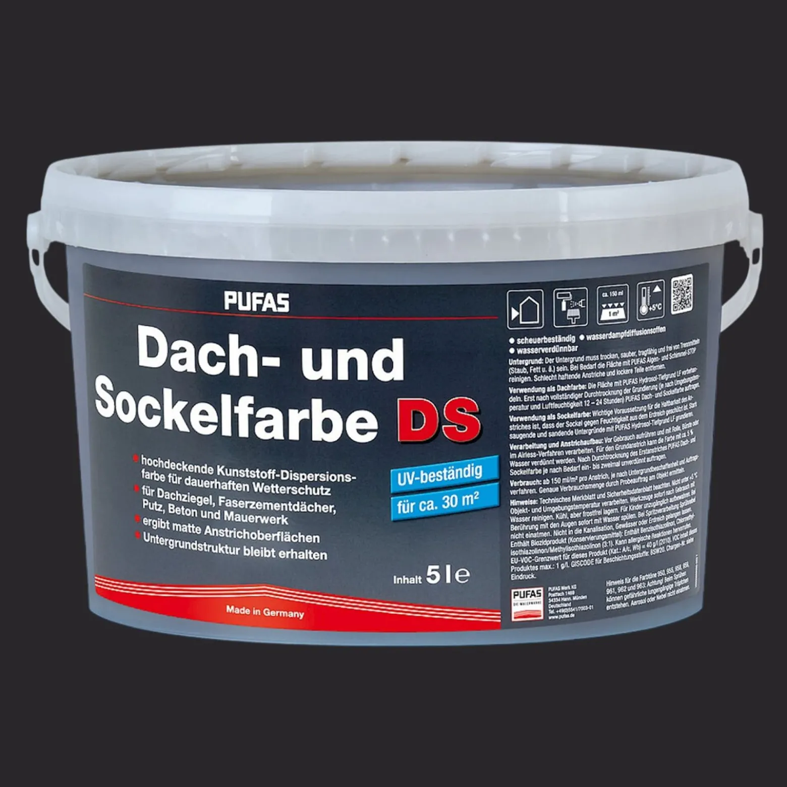 PUFAS Dach- + Sockelfarbe UV-beständig 5 L scheuerbeständig