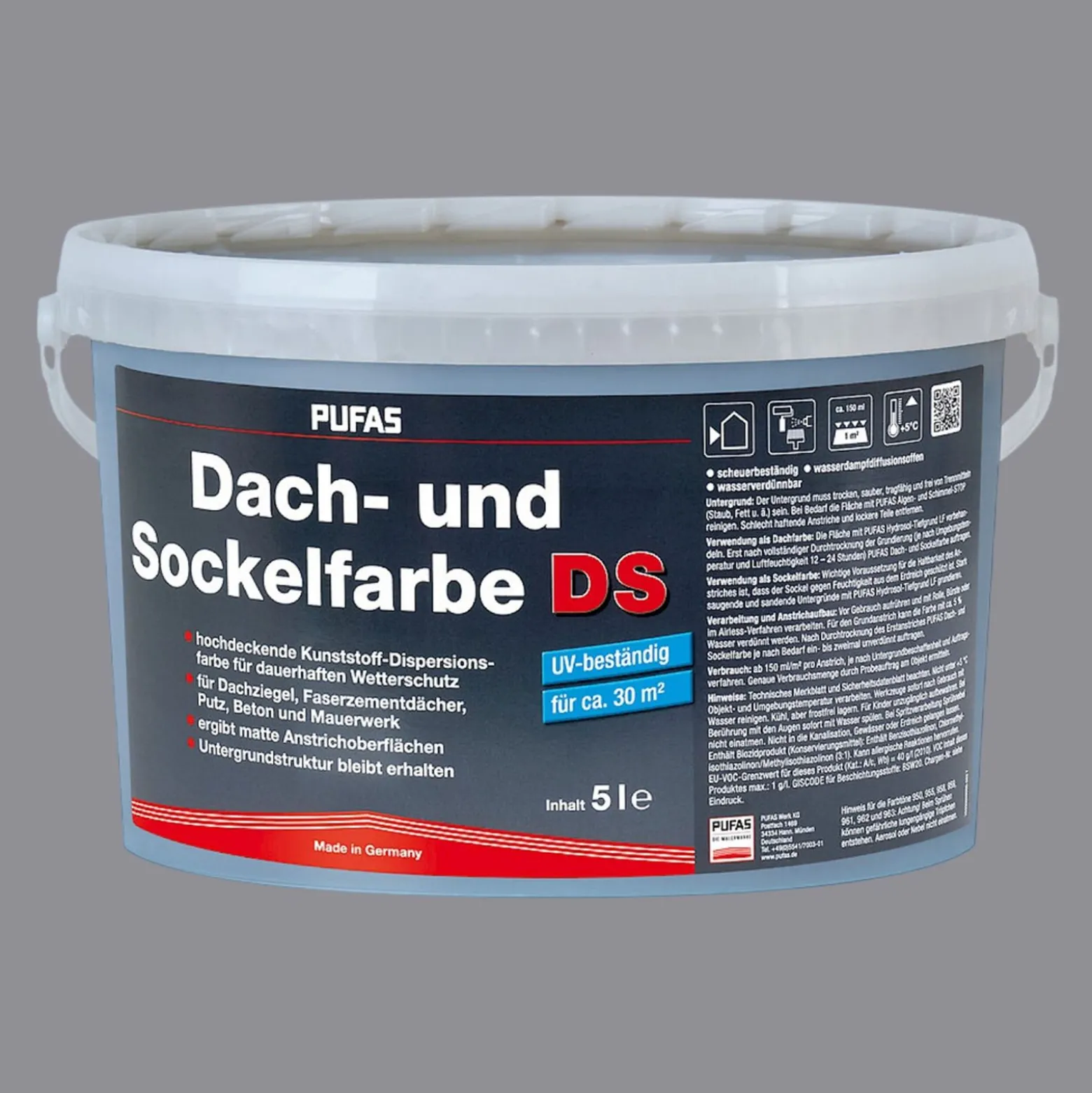 PUFAS Dach- + Sockelfarbe UV-beständig 5 L scheuerbeständig