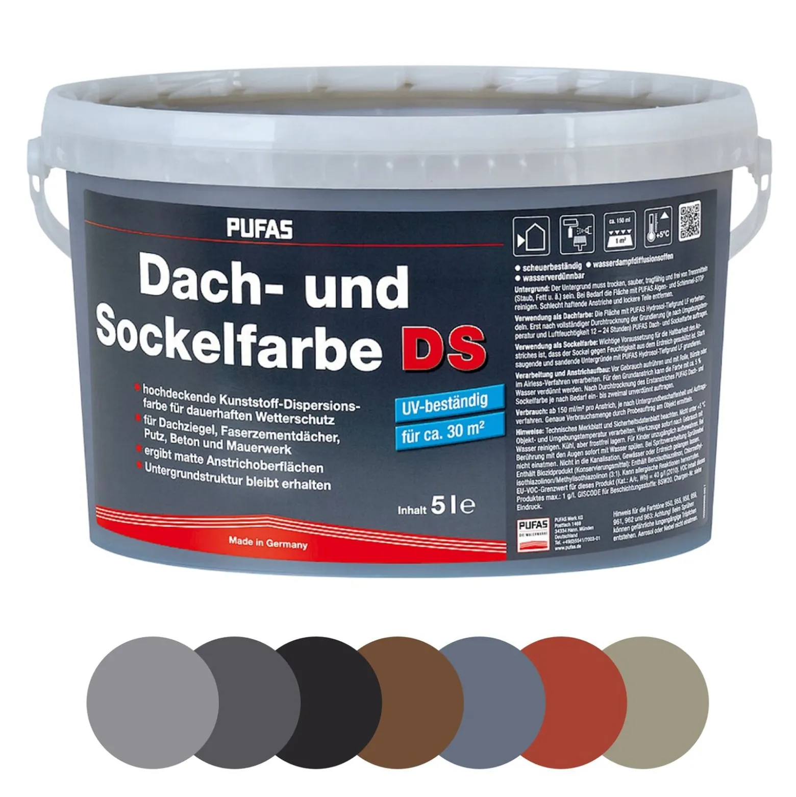 PUFAS Dach- + Sockelfarbe UV-beständig 5 L scheuerbeständig