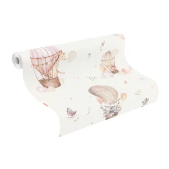 Rasch Vliestapete Ballons Tiere Weiß Beige Rosa 300529