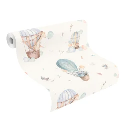 Rasch Vliestapete Ballons Tiere Weiß Beige Blau 300512