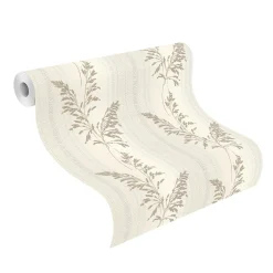 Rasch Vliestapete Blätter Streifen Grau Beige 651027