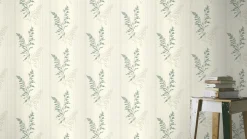 Rasch Vliestapete Blätter Streifen Beige Grün 651003