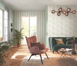 Rasch Vliestapete Blätter Streifen Beige Grün 651003