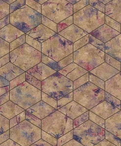 Rasch Vliestapete 3D Cubes Patina gold Metallic 649611