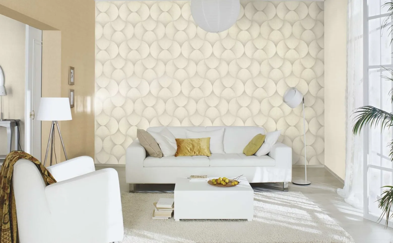 Rasch Vliestapete Fächer Grafik Beige Metallic 608236