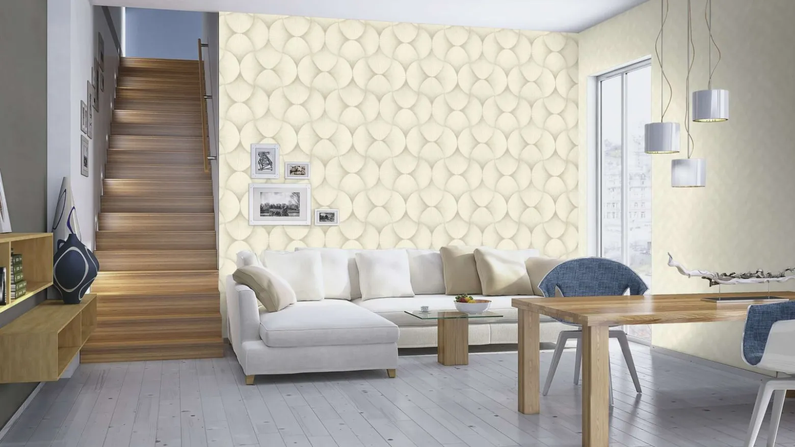 Rasch Vliestapete Fächer Grafik Creme Metallic 608229