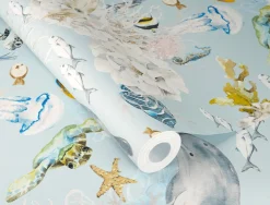 Rasch Vliestapete Fische Korallen Blau Creme 301328
