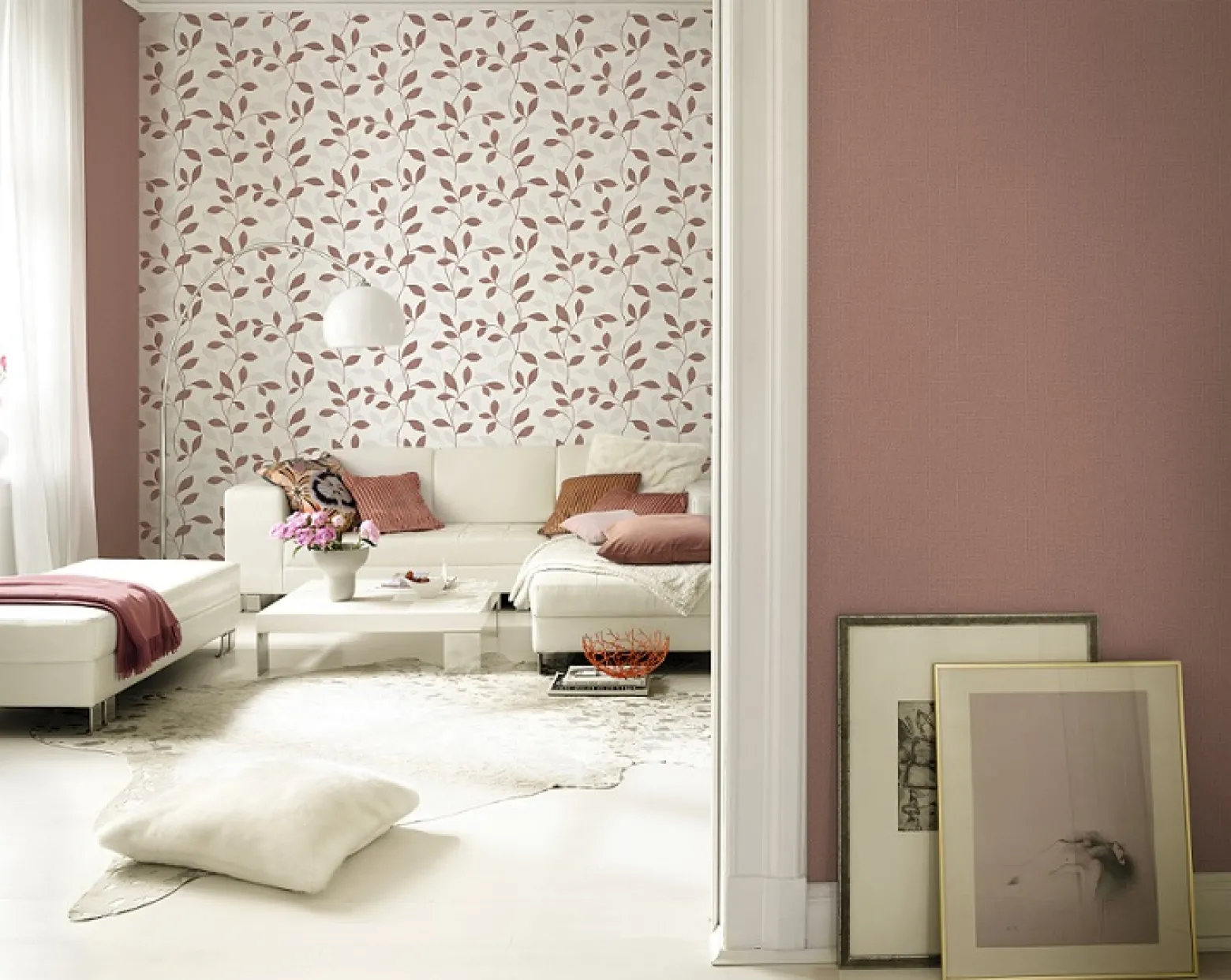 Rasch Vliestapete Floral Blätter rot-braun Glanz 639858