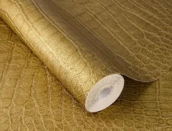 Rasch Vliestapete Krokodil Gold Metallic 751369