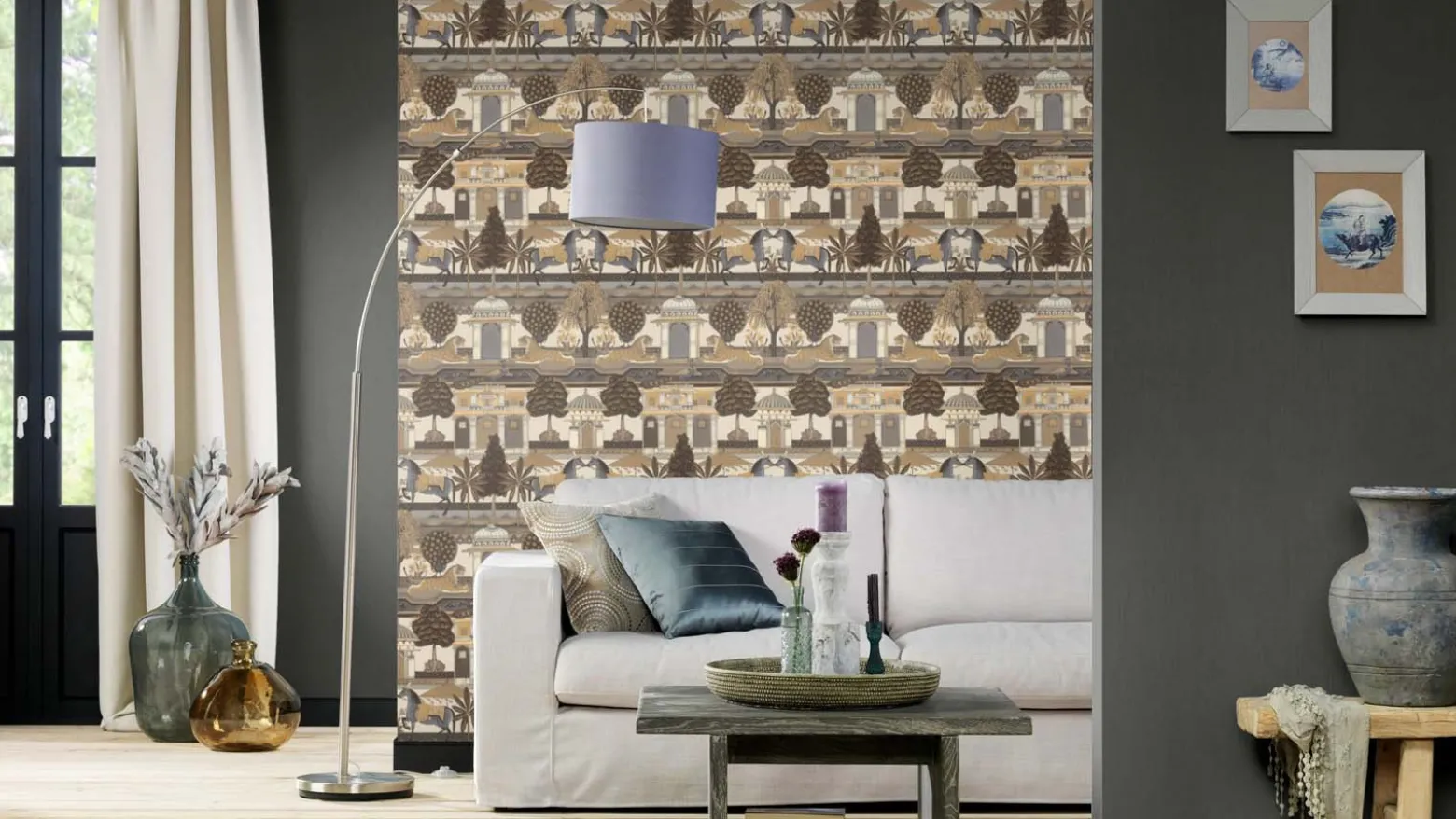 Rasch Vliestapete Orientalisch Tiere Beige Grau 746228
