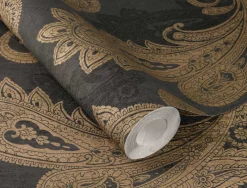 Rasch Vliestapete Ornamente Schwarz Gold Metallic 746464