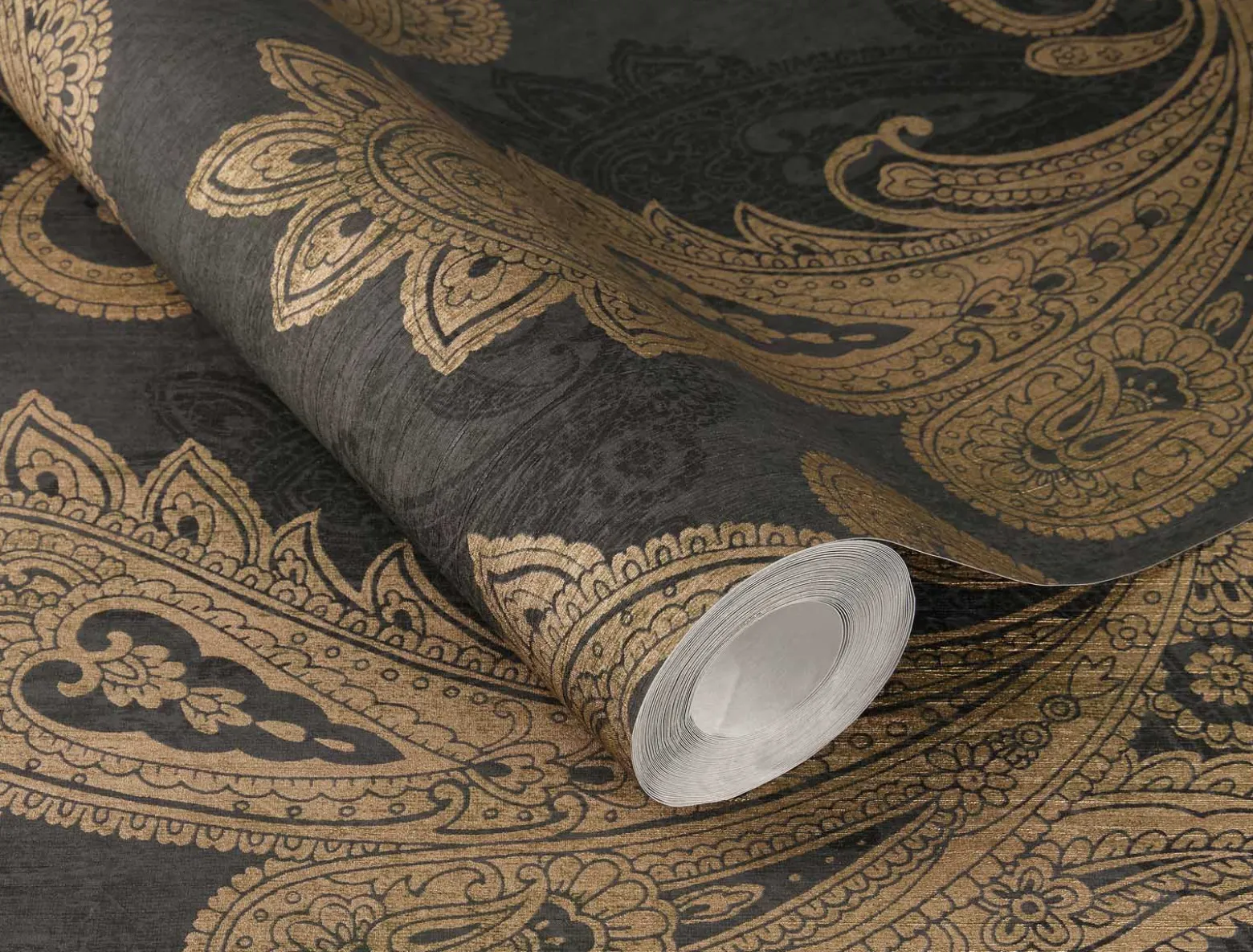 Rasch Vliestapete Ornamente Schwarz Gold Metallic 746464