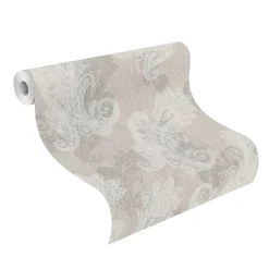 Rasch Vliestapete Paisley Muster Grau Weiß Metallic 746426
