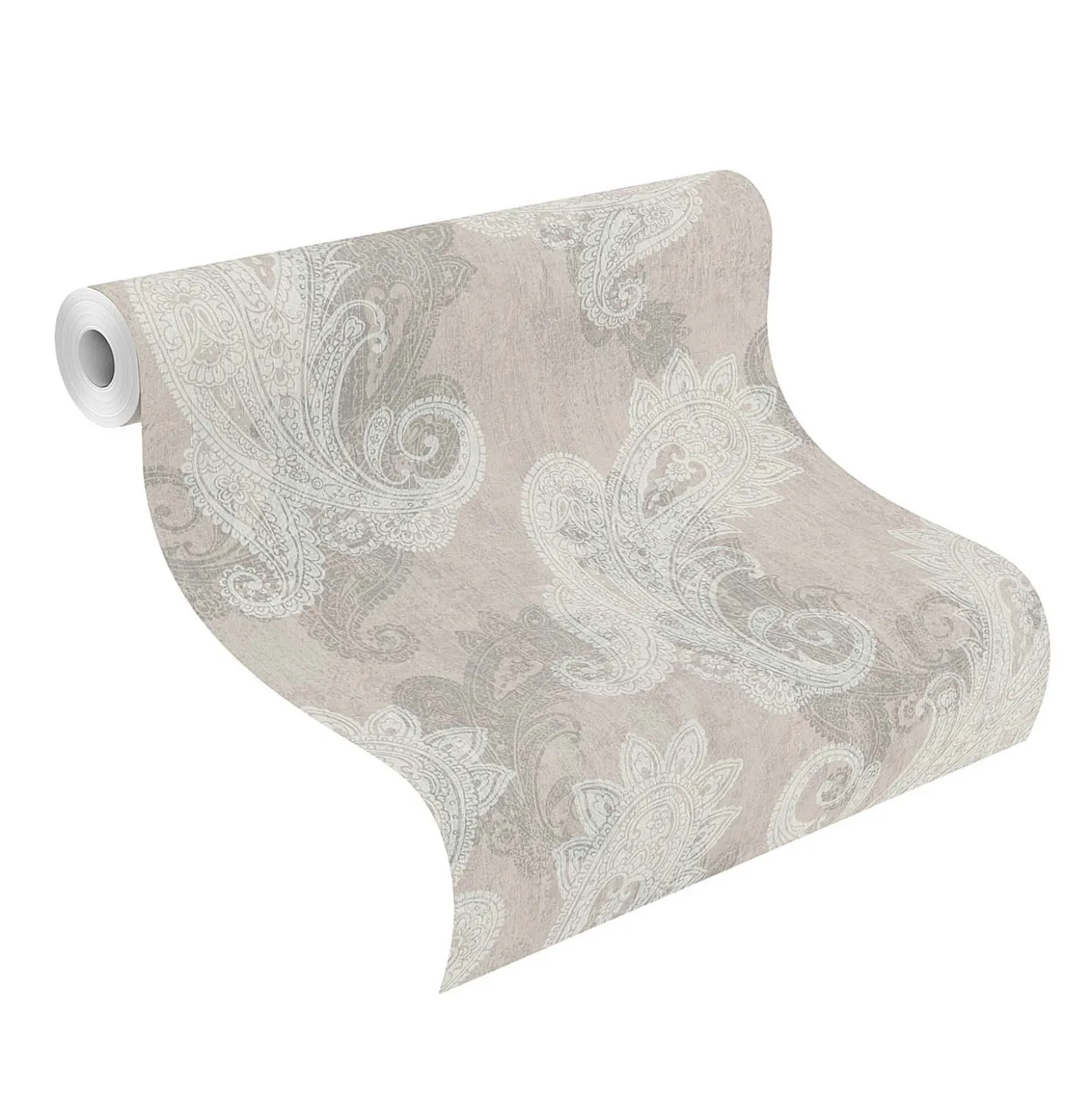 Rasch Vliestapete Paisley Muster Grau Weiß Metallic 746426