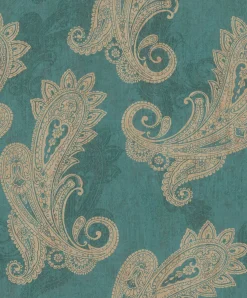 Rasch Vliestapete Paisley Petrol Gold Metallic 746457