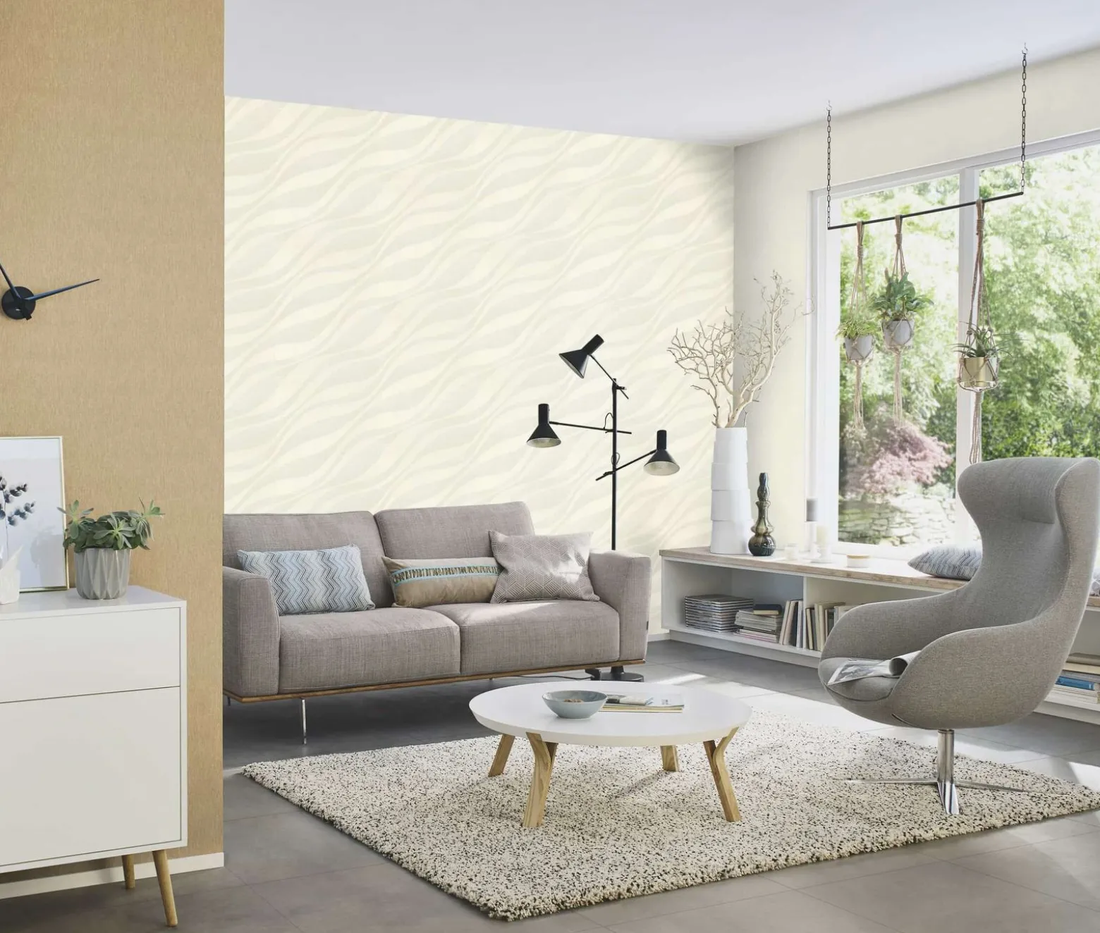 Rasch Vliestapete Struktur Linien Creme Metallic 608632