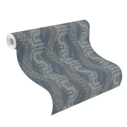 Rasch Vliestapete Textiloptik Ethno Blau Grau 751949