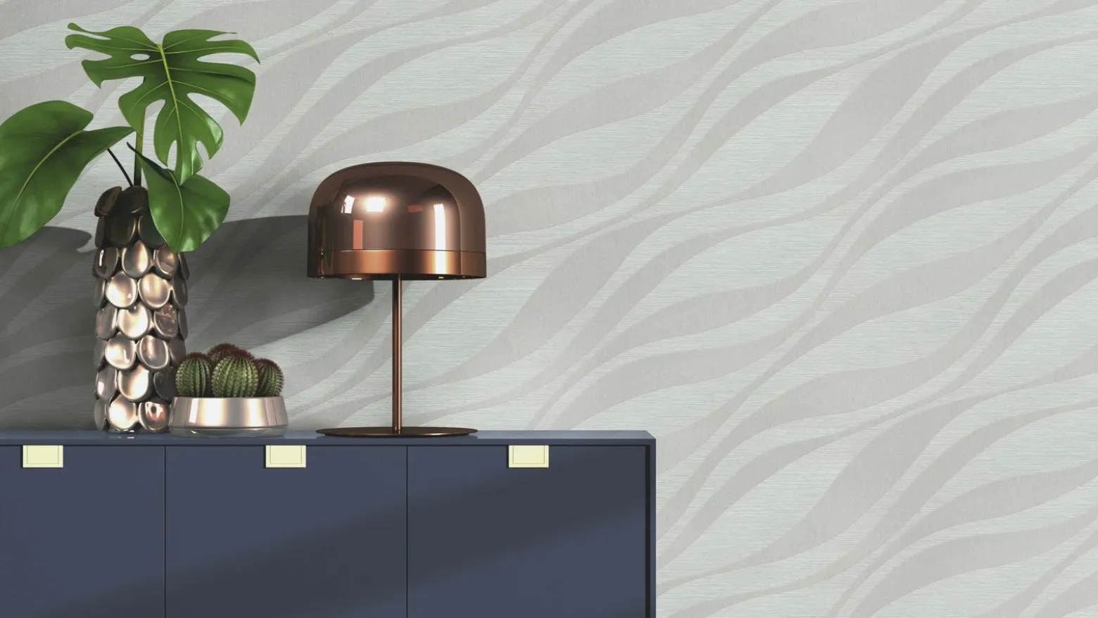 Rasch Vliestapete Wellen Muster Silber Metallic 608069